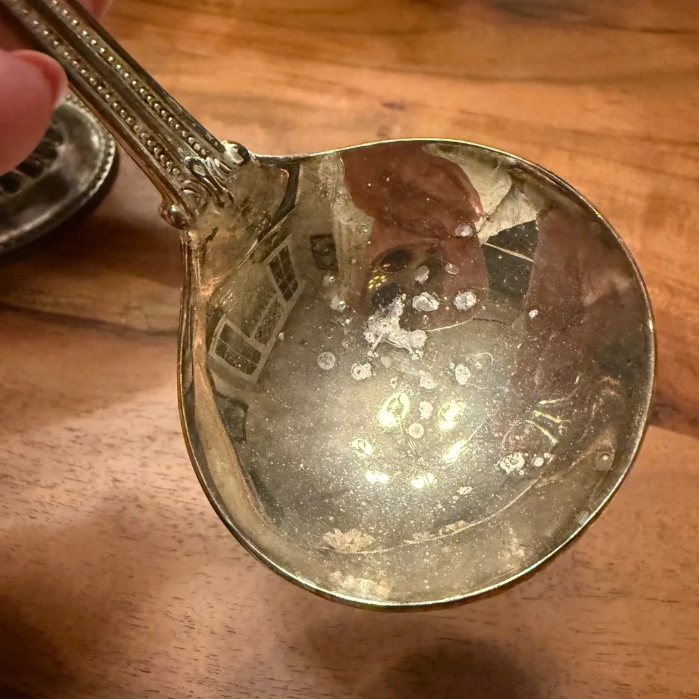 International Silver Co Gravy Boat‎ and Ladle Set Beaded Rim Silverplate Vintage